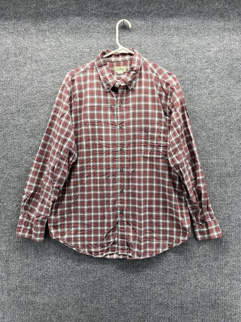 L.L. Bean Shirt Men XL Red Plaid Long Sleeve Button Up Woven USA Casual